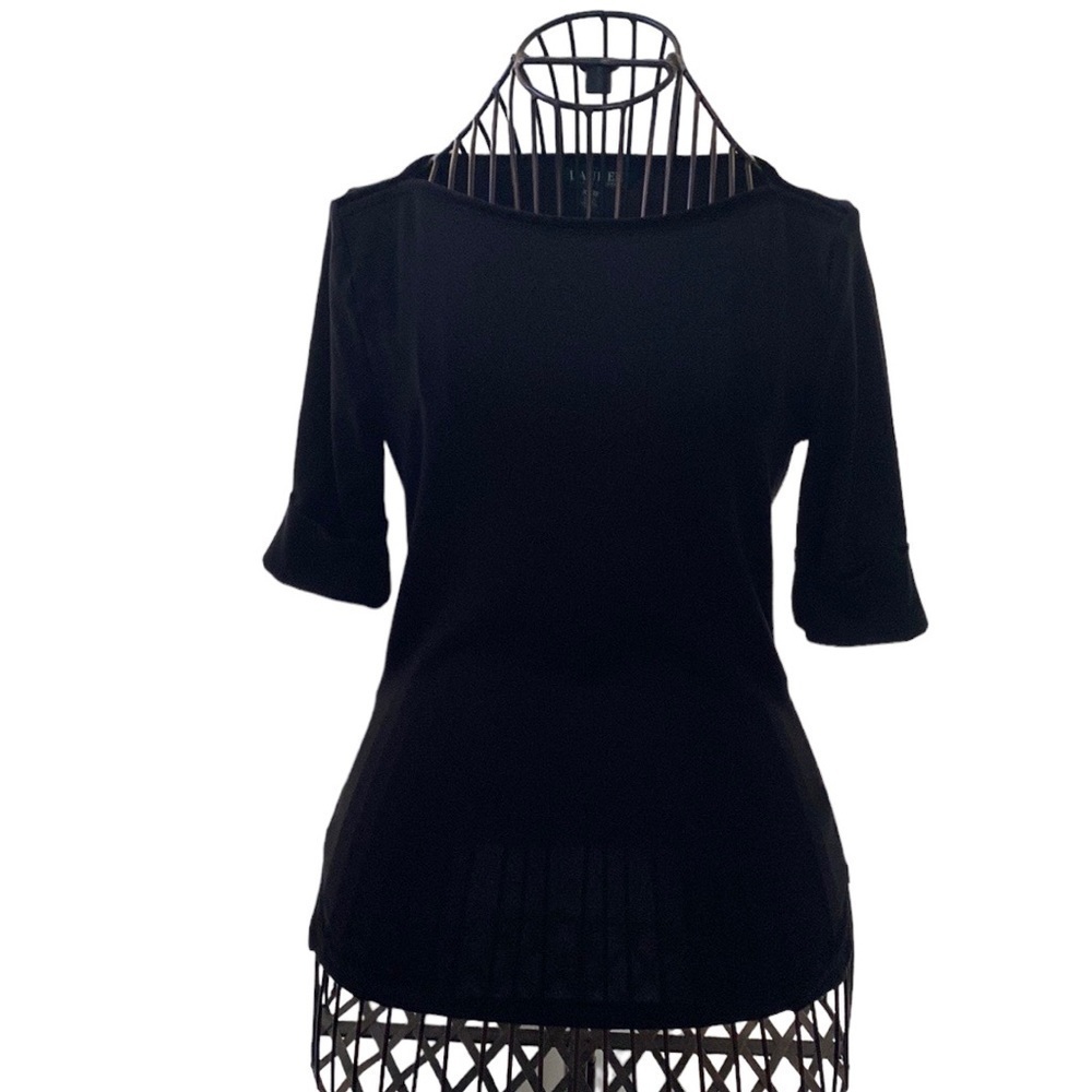 Lauren Ralph Lauren black velvet trim boatneck tee